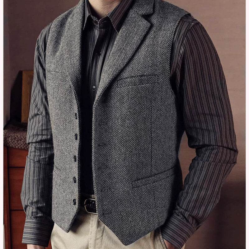 秋冬男士商务西装马甲大码修身翻领坎肩背心意式羊毛呢人字纹马甲,淘宝优惠券,粉丝福利购,淘宝优惠卷