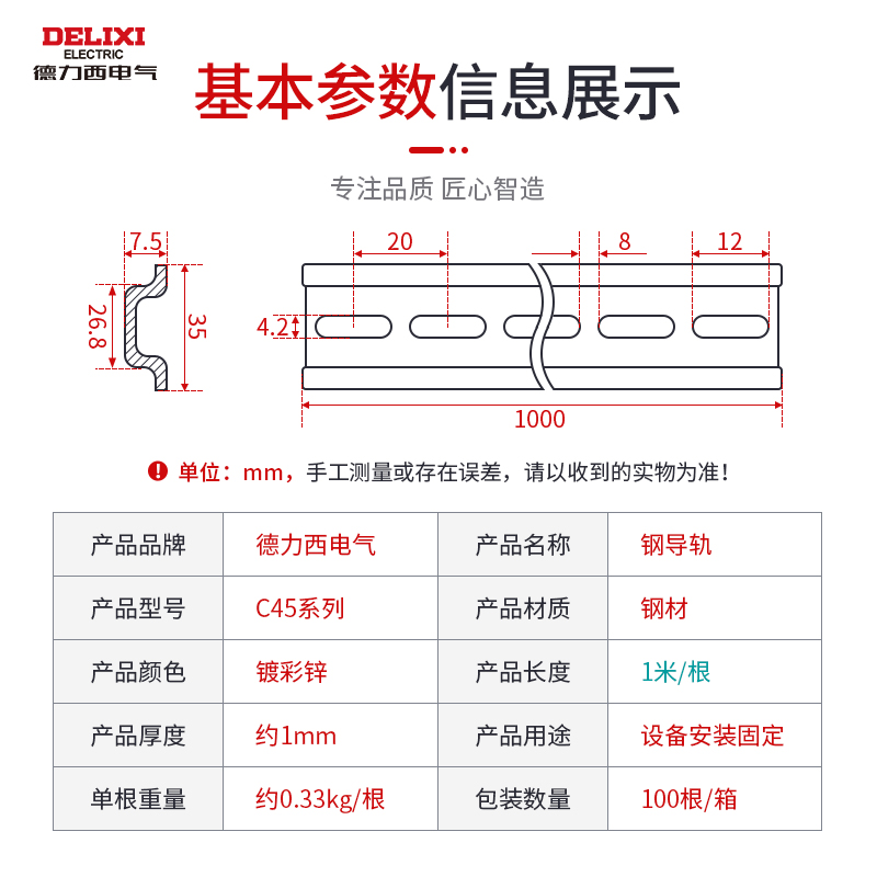 德力西电气安装导轨TH35标准DIN卡轨 配电箱断路器C45固定钢轨1米 - 图1