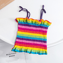 Childrens clothing girls summer outside wearing harness vest 2022 new Korean version of female baby Yansends 100 ride with rainbow blouses