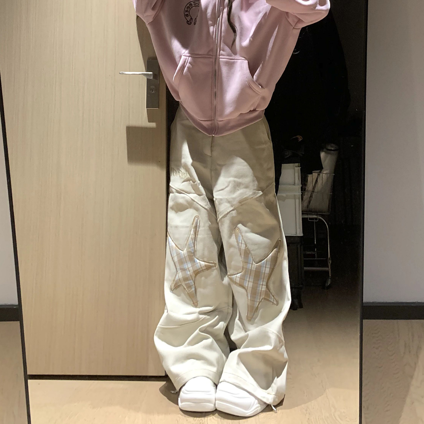 大码美式vibe水洗星星贴布弯刀牛仔裤女街头宽松显瘦垂感阔腿长裤,淘宝优惠券,粉丝福利购,淘宝优惠卷