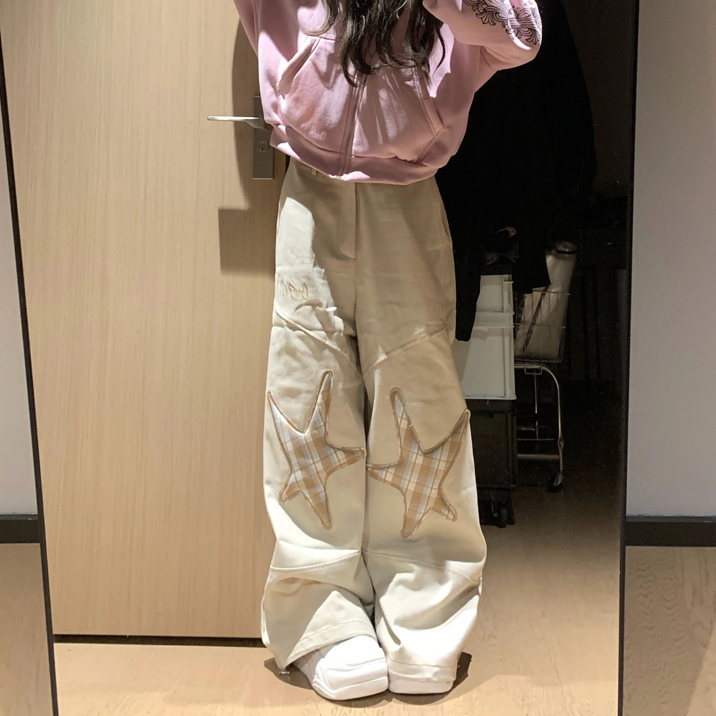 大码美式vibe水洗星星贴布弯刀牛仔裤女街头宽松显瘦垂感阔腿长裤,淘宝优惠券,粉丝福利购,淘宝优惠卷