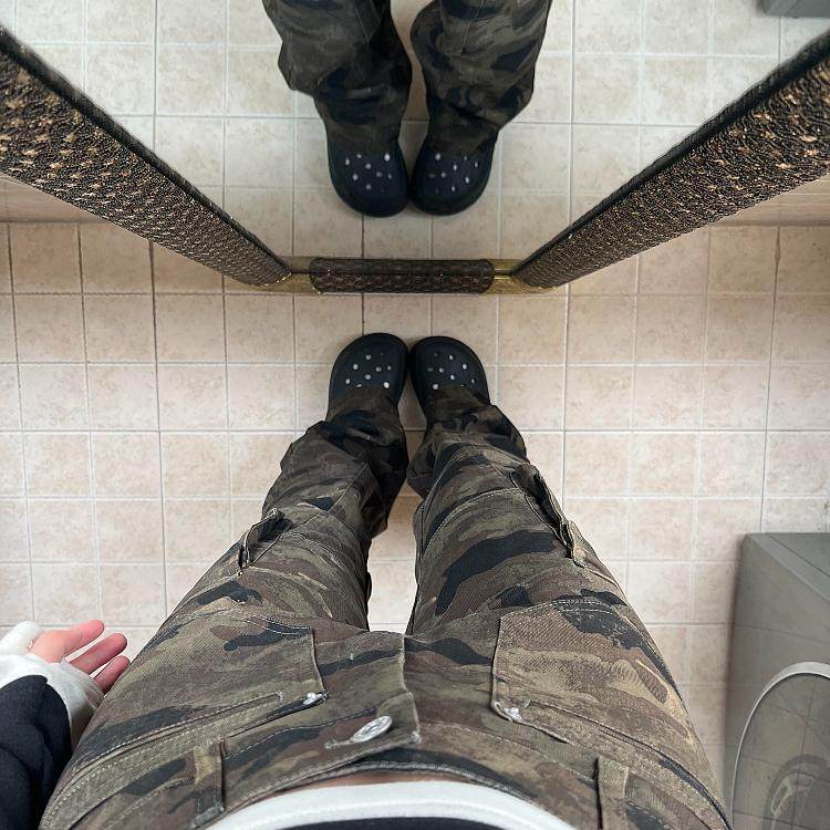 大码美式复古辣妹迷彩微喇牛仔裤女街头修身直筒显瘦多口袋工装裤,淘宝优惠券,粉丝福利购,淘宝优惠卷