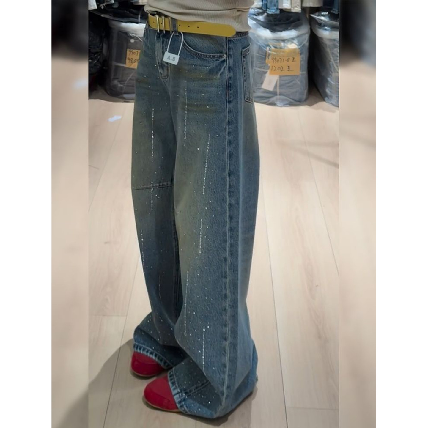 美式vibe复古小众设计感烫钻牛仔裤女2026新款辣妹宽松显瘦拖地裤,淘宝优惠券,粉丝福利购,淘宝优惠卷