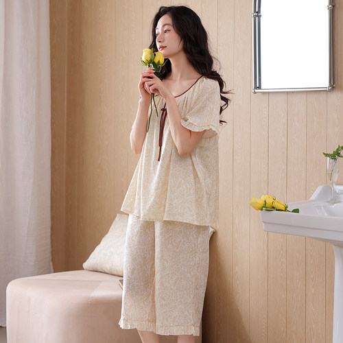 睡衣女士夏季莱赛尔棉短袖七分裤2026新款中年高端奢华妈妈家居服 - 图2