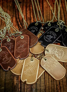 HEYOU情侣植鞣牛皮兵籍牌项链