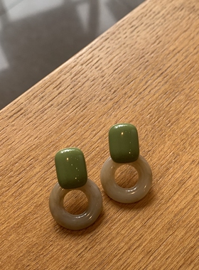 夏日清新绿树脂圆圈简约几何耳环