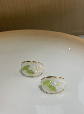 莫奈花园珐琅花瓣耳钉925银文艺