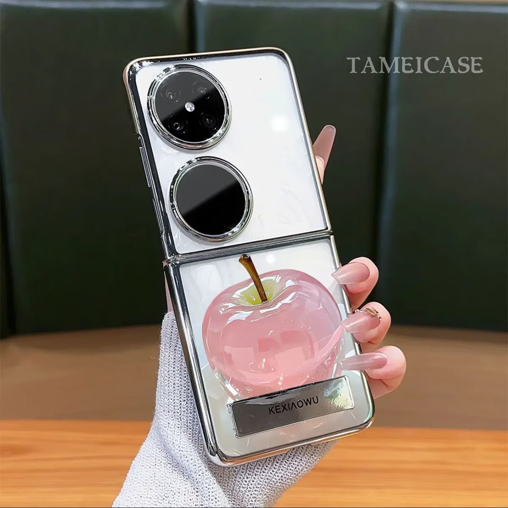 水晶苹果荔枝电镀银折叠支架壳适用华为pocket2手机壳pockets新款高颜值防摔保护套p50pocket女独特好看外壳 - 图3