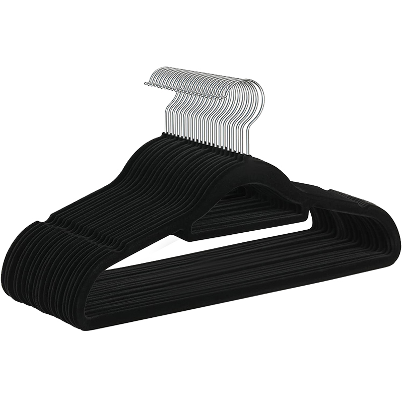 出口黑色植绒衣架防滑家用衣柜轻奢无痕肤感衣挂服装店加厚衣服架 - 图3