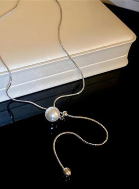 珍珠长款项链毛衣链抽拉可调节女