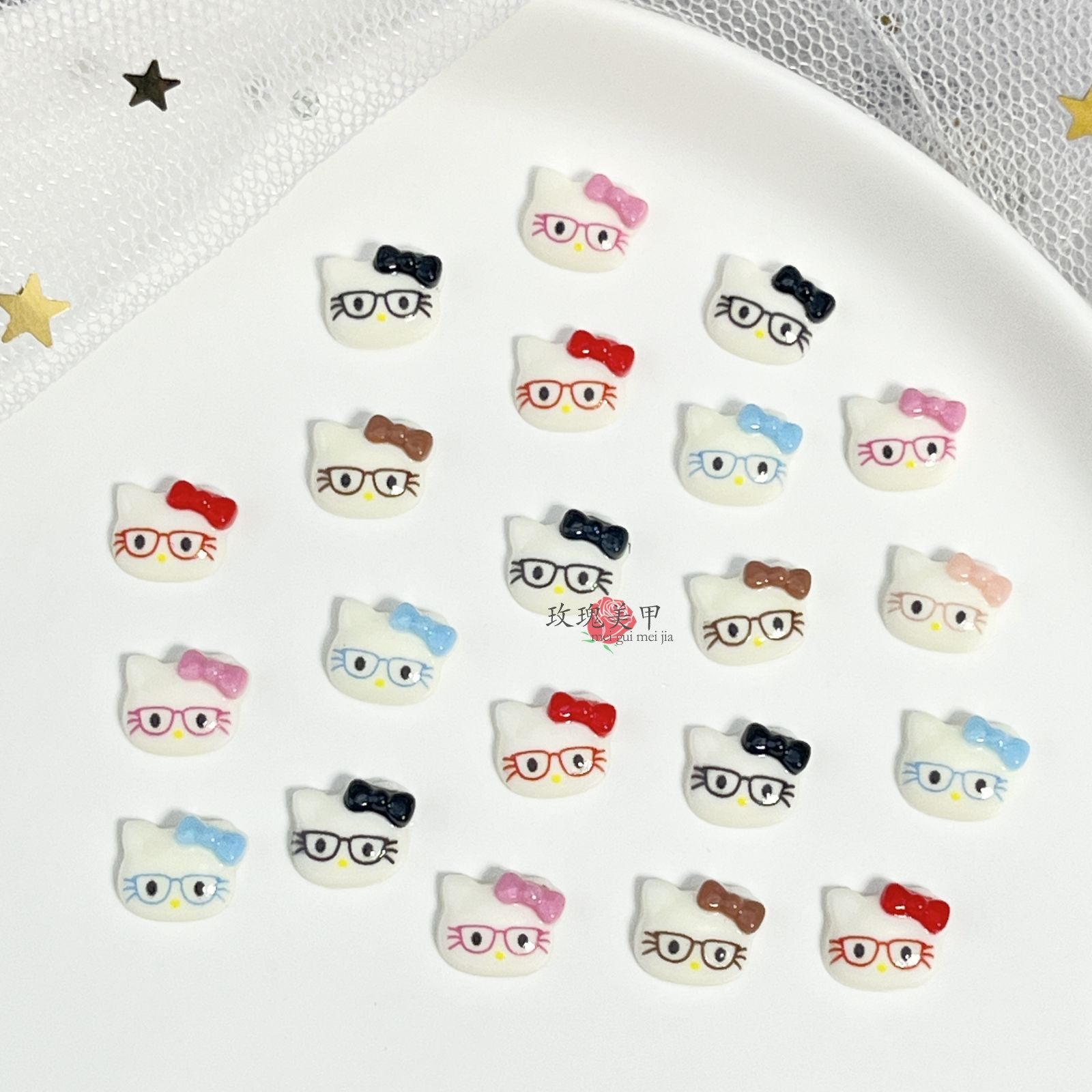 卡通眼镜kt猫头美甲钻饰diy发卡猫咪树脂贴片 儿童穿戴甲美甲饰品,淘宝优惠券,粉丝福利购,淘宝优惠卷