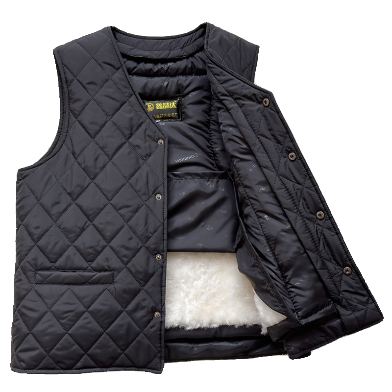 羊毛马甲男皮毛一体中老年冬季保暖棉坎肩羊毛背心爸爸装羊皮马夹,淘宝优惠券,粉丝福利购,淘宝优惠卷