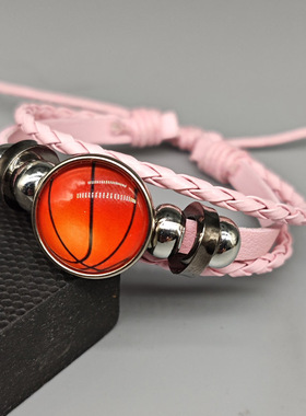 网红欧美流行球类皮革手环个性简约串珠手绳球迷纪念足蓝排球手链
