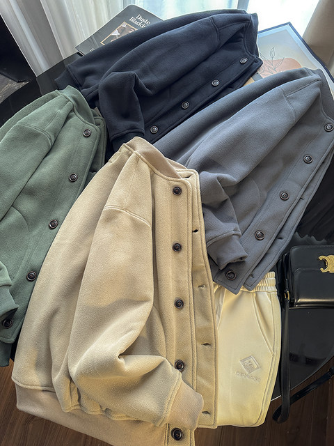 K order out! MUJI 599! Couple style casual and versatile plus velvet thickened baseball uniform stand collar jacket autumn and winter