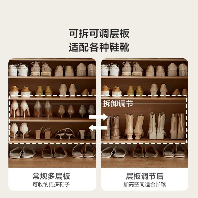 鞋柜家用门口原木风收纳柜室内入户玄关柜一体靠墙储物柜实木鞋架