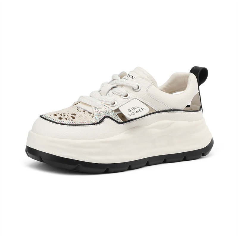 达芙妮小白鞋女款2025新款夏季女鞋薄款网面透气网鞋厚底运动凉鞋 - 图3