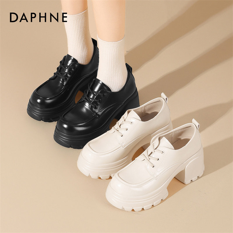 达芙妮乐福鞋女2025新款春秋厚底增高松糕鞋英伦风高跟系带小皮鞋,淘宝优惠券,粉丝福利购,淘宝优惠卷