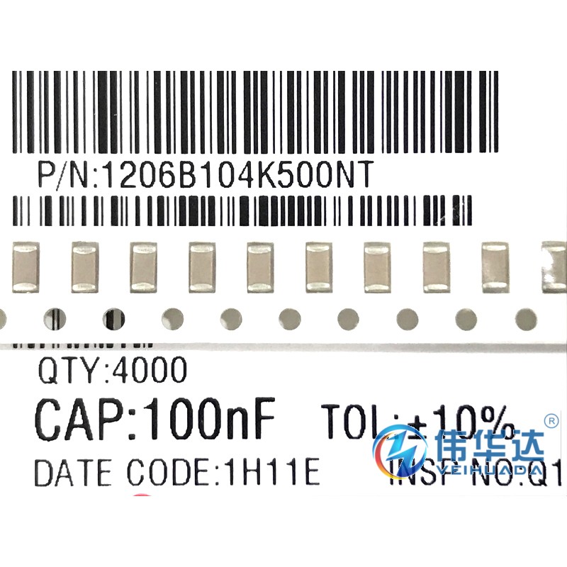 贴片电容 1206 104K 100nF 50V 0.1UF 10% 1206B104K500NT现货-图1