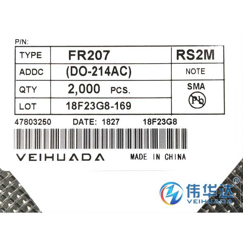 贴片快恢复二极管 RS2M FR207 SMA DO-214AC 2A/1000V 现货100只 - 图1