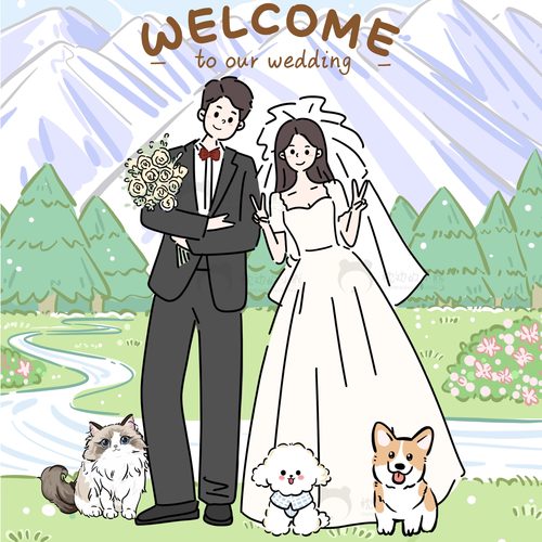 手绘婚礼卡通人物形象设计婚纱照结婚迎宾人形立牌画头像请柬定制 - 图1