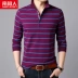 Áo thun nam dài tay Nam Cực áo thun mùa thu cotton mới sọc nam phiên bản Hàn Quốc của áo POLO thủy triều - Áo phông ngắn áo thun nam  Áo phông ngắn
