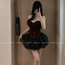 Retro Dark Black Palace Court Wind Smear Vest Woman Senses Lace Outside Wearing Fish Bones Corset Waist Waistcoat Waistcoat Waistcoat