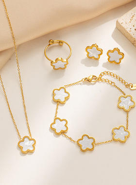 夏天时尚五星套链不掉色手链项链耳钉戒指防敏保色钛钢项链女小众