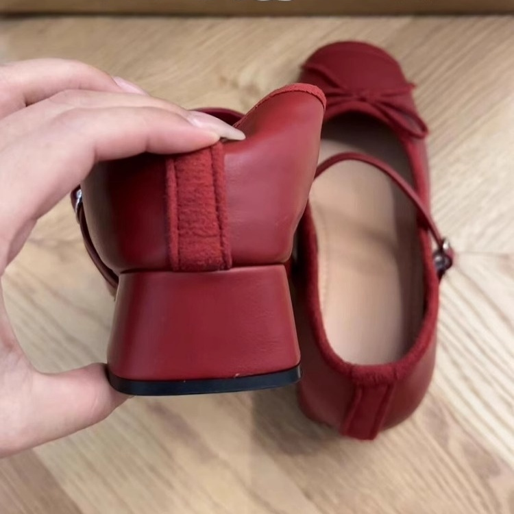 小个子内增高7CM玛丽珍鞋女2025新款法式蝴蝶结一字带芭蕾舞单鞋 - 图1