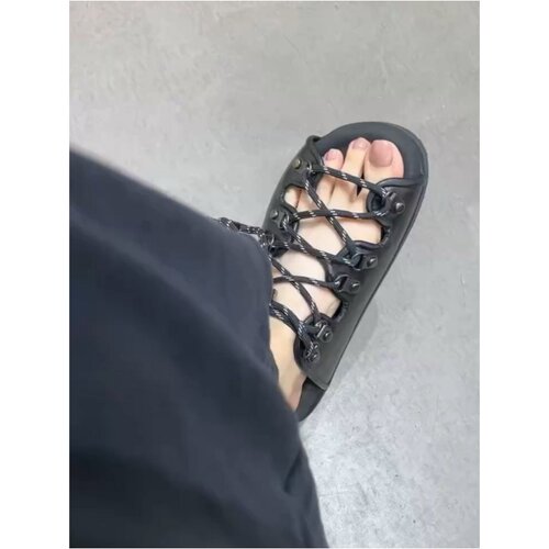 罗马风交叉绑带厚底凉拖鞋女2026年新款外穿露趾一字拖度假沙滩鞋 - 图0