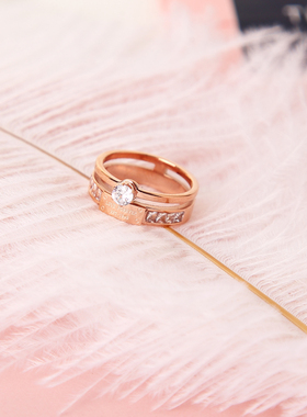 日韩风钛钢玫瑰金不掉色食指环