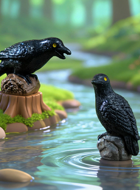 微景观树脂乌鸦可爱卡通小鸟摆件