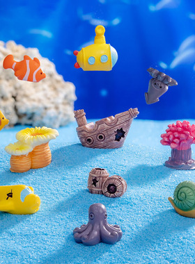 树脂摆件鱼缸微景观珊瑚海螺带鱼