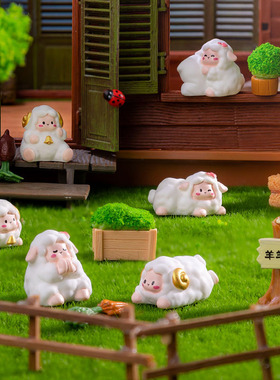 微景观小羊摆件可爱树脂小动物田园造景创意手工桌面装饰草堆树桩
