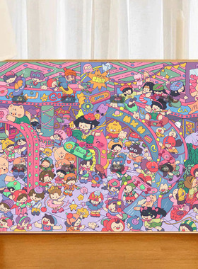 柒彩 diy数字油画中秋古镇滑板室游戏厅丙烯手工填色客厅装饰画