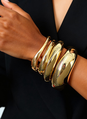 欧美跨境光面圆形手镯不规则小众独特设计感手环轻奢简约风手饰女