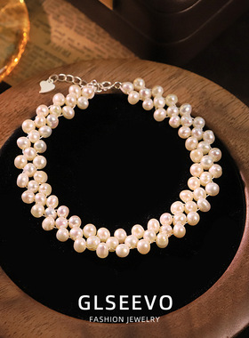 原创白色天然珍珠s925纯银手链轻奢百搭手镯小众感手串手饰品