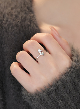 足银s999银杏叶戒指森系小清新时尚百搭温柔精美小众文艺手饰