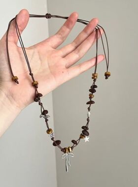 复古金属银色叶子流苏吊坠项链女波西米亚风长款感毛衣链皮绳