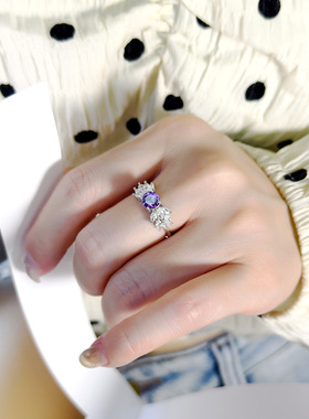 满钻镶嵌天然石榴石橄榄石s925纯银戒指女水晶指环小众感百搭