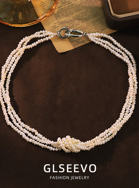 原创手工设计天然珍珠打结卡扣项链脖颈链女感时尚百搭锁骨链