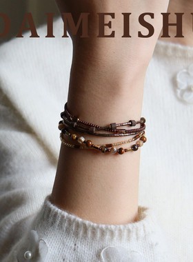 新年复古红色多层串珠手工编织葫芦手链轻奢感叠戴本命年手饰