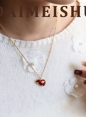 原创复古精致百搭红色滴油珐琅葫芦吊坠项链轻奢感新年锁骨链