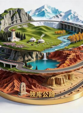 新疆独库公路文创冰箱贴2026新款金属浮雕磁贴旅游纪念品伴手礼物