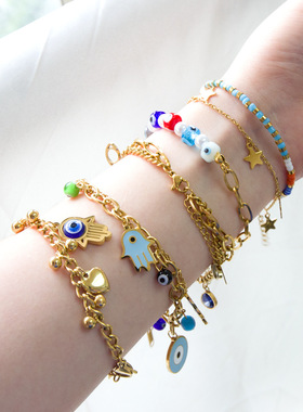 欧美恶魔之眼手链 小众高级感时尚INS电镀金属手饰跨境手链饰品女