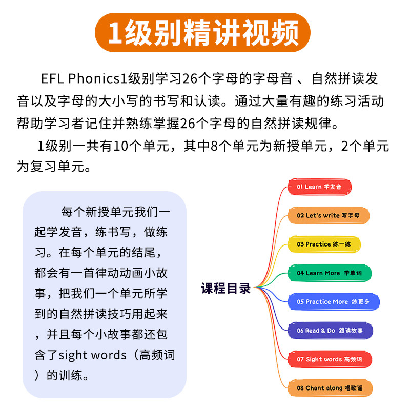 原版进口 5-12岁幼少儿英语efl phonics自然拼读精讲视频小学课程点读版EFL PHONICS 12345级学生教材配套拼读英语发音规则视频