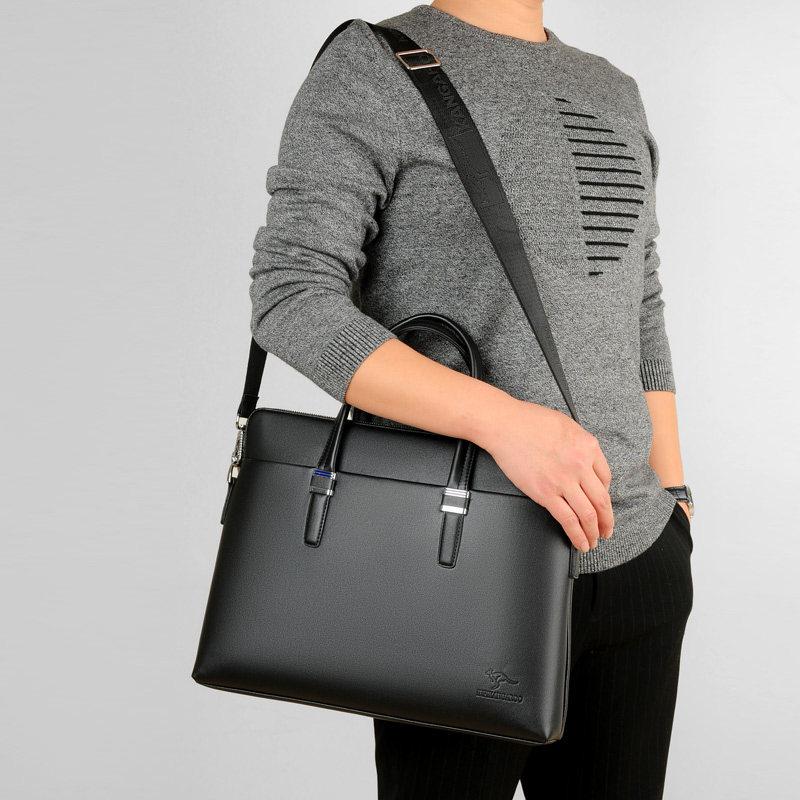 英斐袋鼠男士手提包真皮质感公文包商务牛皮质感单肩手拿斜挎男包,淘宝优惠券,粉丝福利购,淘宝优惠卷