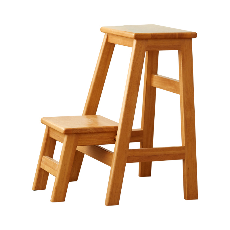 墨点实木梯凳带踏板家用多功能折叠凳子原木两用吧台凳创意穿鞋凳