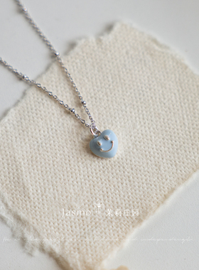 高级感项链薄荷蓝色笑脸