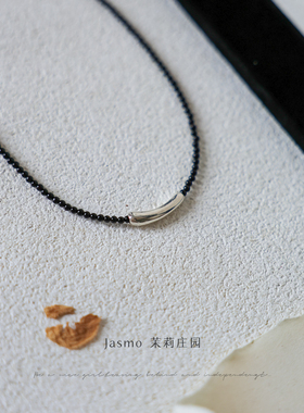 秋冬黑玛瑙925纯银串珠项链女