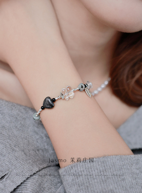 天然石串珠黑色手链手串女